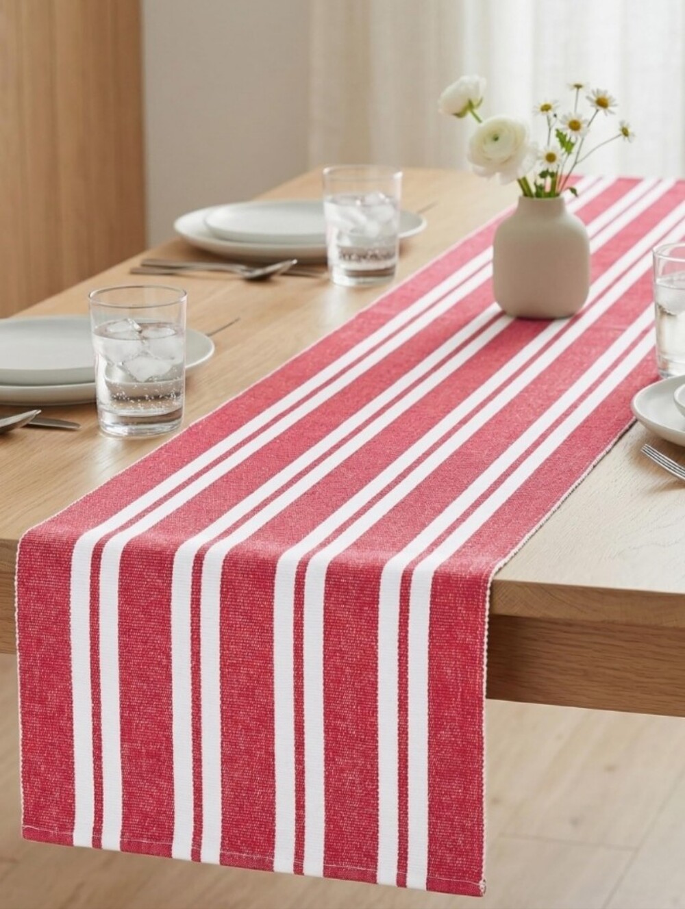 Purple Essences Striped Ribbed Woven Cotton Table Runner Farmhouse Decor 14"x90"